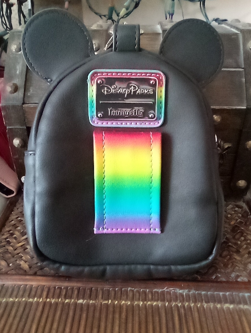 Loungefly Kids Black Mini Backpack with Rainbow Accent
